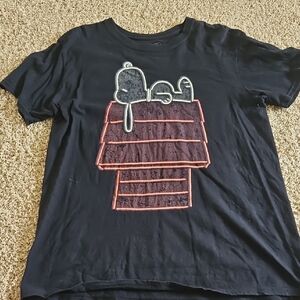 Peanuts Black Tee with Red Snoopy Design